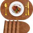 ADRIMER Placemats, Heat Resistant Oval Placemats Set of 4 Washable 12 x 17 Inch, Waterproof Table Mats, Wipeable Pu Place Mats for Kitchen, Dining Room, Turmeric Brown