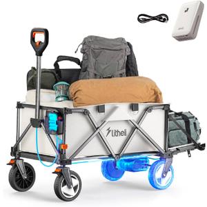Litheli Electric Wagon Cart with 1 Battery, All-Terrain Wheels & Variable Speed | 200L Capacity, 300 lbs Heavy-Duty Utility Wagon for Camping Beach Garden Shopping