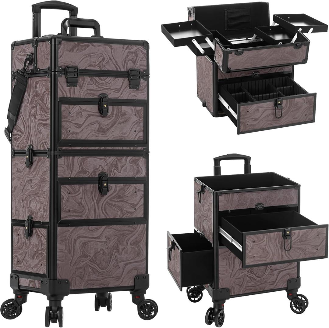 AROUS Rolling Makeup Train Case with Drawers Cosmetology Case on Wheels