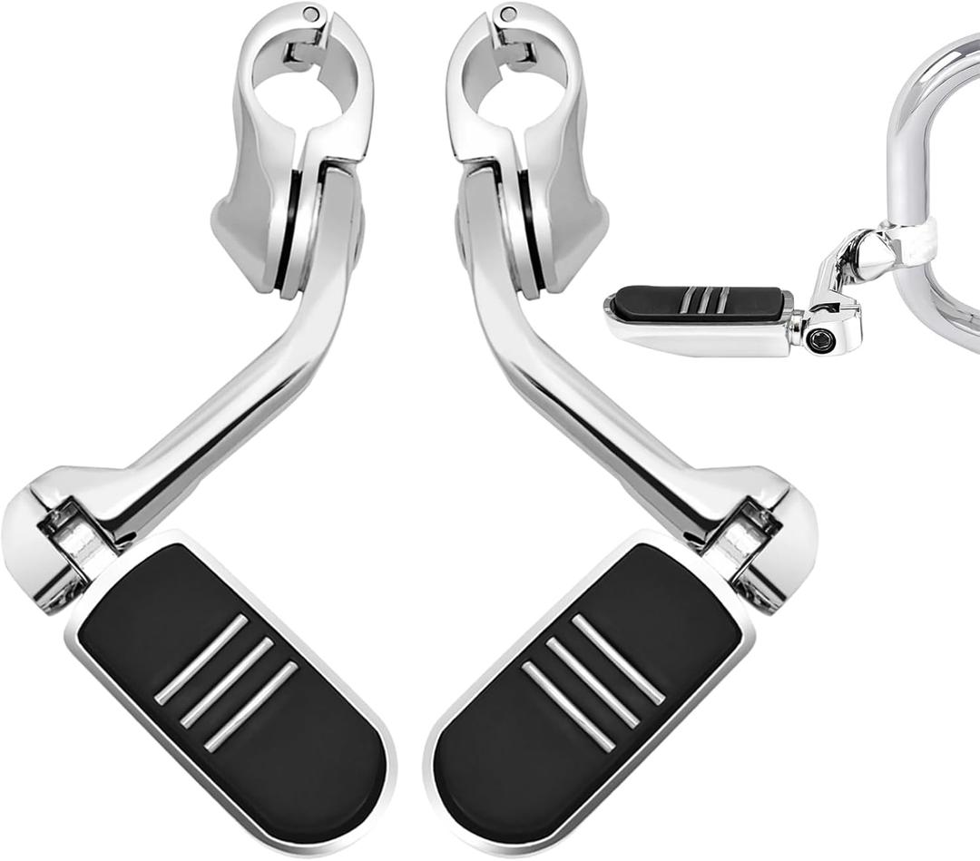 1.25" Highway Footpegs, Motorcycle Adjustable Footrest for Harley Davidson Touring Road King Road Glide Street Glide Electra Glide Sportster Softail 1 1/4" Engine Guard Foot Pegs, Chrome
