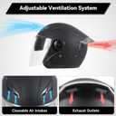 Adult 3/4 Open Face Motorcycle Helmet, Double Visor Motorbike Scooter Ebike Moped Cruiser Helmets for Men and Women DOT Approved, Black, Large
