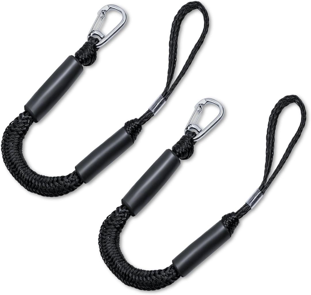 Bungee Dock Lines with Clips - Heavy Duty Marine Grade Elastic Boat Ropes, 1800LB Breaking Strength & Hidden Shock Absorber for Boat, Jet Ski, Kayak, Pontoon, Pickup Truck (3FT/2 Pack)