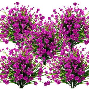 Grunyia 10 Bundles Artificial Flowers Outdoor UV Resistant Fake Plants Indoor Outside Hanging Planter Home Garden Decor (Purple)