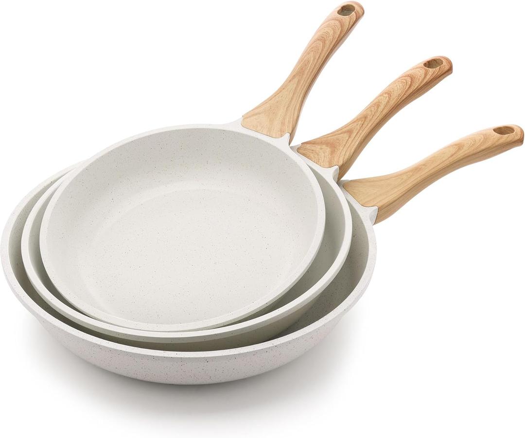 SENSARTE Nonstick Frying Pan Skillets, White Ceramic Coating Omelette Pans, Healthy Cookware Chef's Pan, Free of PTFE & PFAS (9.5+11+12.5 Inch)