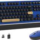 MPTOG Colorful Wireless Computer Keyboard and Mouse Combo with Round Typewriter Keycaps, Retro Design, Power Switch, Ergonomic Design, 2.4GHz Wireless for Windows, Mac, PC(Black-Blue)