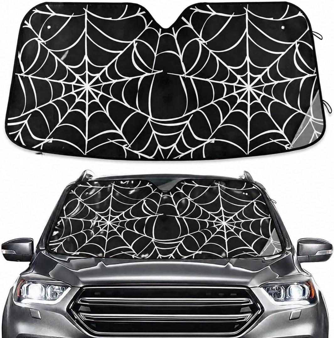 Halloween Spiderweb Windshield Sun Shade for Car Auto SUV Truck Foldable Front Window Sunshade Sun Visor Protector Block UV Rays Reflect Heat, 55" x 28"