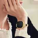 for Metal Bands, Compatible with Fitbit Versa 4/Versa 3/Fitbit Sense 2/Sense Band Smart Watch, Diamond Four Leaf Clover Stainless Watch Strap for Women (Gold/Black)