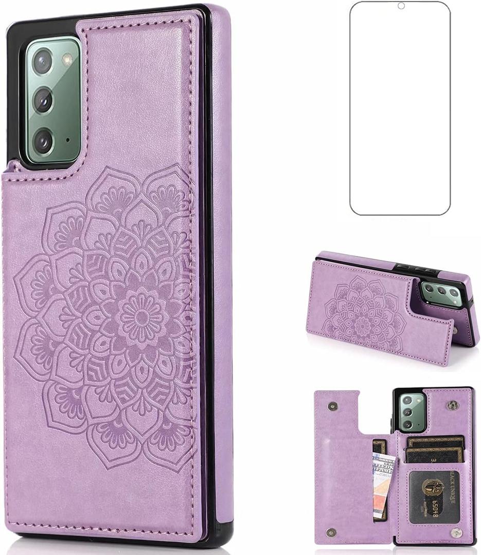 Asuwish Phone Case for Samsung Galaxy Note 20 Glaxay Note20 5G with Screen Protector and Wallet Cover Leather Credit Card Holder Stand Cell Accessories Gaxaly Notes 20s Twenty Not S20 Women Men Purple
