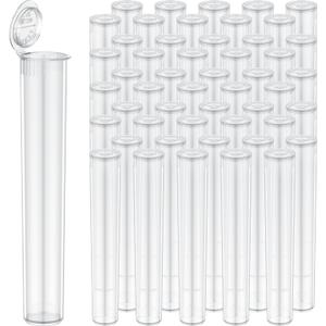 116mm Tubes Clear King-Size Plastic Storage Pre Roll Tube Vials with Squeeze Pop Top (50 Pack), Waterproof Odor Sealing Plastic Container Holder Fits Raw Cones 110mm 109mm