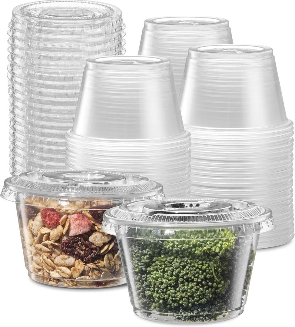 {4 oz, 200 Sets} Clear Diposable Plastic Portion Cups With Lids, Small Mini Containers For Portion Controll, Jello Shots, Meal Prep, Sauce Cups, Slime, Crafts, Disposable Souffle Cups & Much more