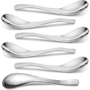 AOOSY Soup Spoons, Stainless Steel Korean Spoons Asian Soup Spoon, 6.3 Inches Heavy Duty Thick Short Handle Stainless Steel Ramen Spoon for Soup Cereals, Set of 6