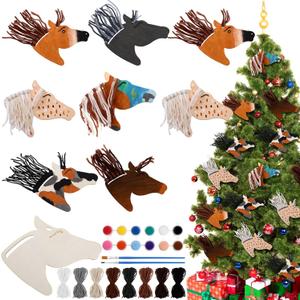 Geelin 24 Pcs Christmas Wooden Horse Craft Western Ornament Unfinished Wooden Cutouts Horse Painting Kit Unicorn Ornament DIY Cowboy Craft Paint Your Own Art for Christmas Party Favors(Classic)