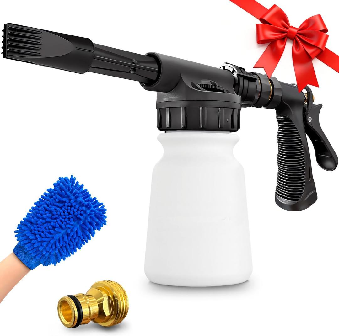 Car Wash Foam Gun + Microfiber Wash Mitt - Car Foam Sprayer - Foam Cannon for Hose - Spray Foam Gun Cleaner - Snow Foam Blaster for Cars, Boats, RVs, Foam Cannon Connects to Any Garden Hose