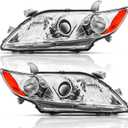 Headlights Assembly Pair for 2007 2008 2009 Toyota Camry CE LE XLE SE Base US Version Headlamps Head Lights Replacement Driver and Passenger Side,Chrome Housing Amber Reflector