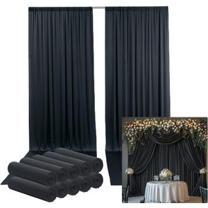 50ftx14FT Wrinkle Free Black Backdrop Curtain, 10 Panels 14FT Height Black Wedding Backdrop Drapes, Silky Polyester Back Drop Cloth for Birthday Photography Background Party Backdrop Draping