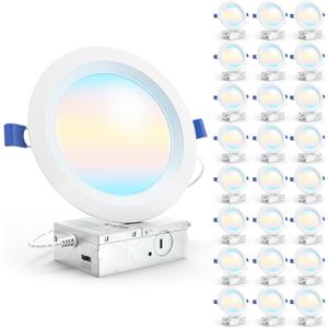 Sunco 24 Pack 6 Inch LED Recessed Light, Ceiling Canless Recessed Lights, Baffle Trim, 1200 LM, 14W, Selectable CCT 2700K/3000K/4000K/5000K/6000K, Dimmable with Junction Box
