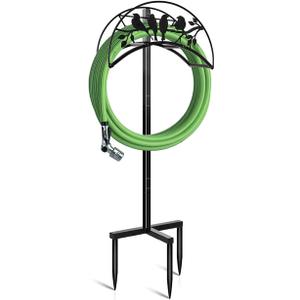 Garden Hose Holder Freestanding with 3 Spikes, Detachable Heavy Duty Water Hose Holders Stand, Reinforced Garden Hose Storage Rack for Lawn & Yard 