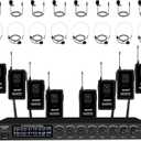 8 Channel UHF Wireless Lapel Microphone System with Headset & Lavalier Mics