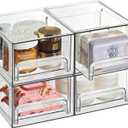 Oizeir Clear Stackable Storage Drawers - 4-Pack Acrylic Makeup Organizer Bins for Vanity, Bathroom, Countertop, Cabinet, or Kitchen - Perfect for Cosmetics, Office, and Small Item Organization