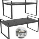 Adjustable Cabinet Shelves 9", Expandable 14~25" Metal Shelving for Pantry & Kitchen Organization, (2 Pack) Heavy-Duty Shelf Organizer, Fits Microwave, Spices, Countertop Storage