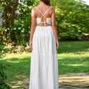 2026 Casual Beach Floral Maxi Boho Flowy A Line Sundress for Women | Lace Up Back, V Neck, Adjustable Spaghetti Strap, Vacation Wedding Guest Bridal Shower Tea Party Dresses (White)