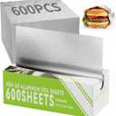 600 Count Pre-Cut Aluminum Foil Sheets, 12" x 10.6" Inch Pre Cut Aluminum Foil sheets for Restaurant Use, Disposable Foil Sheets for Food, Hot Dogs, and Sandwiches