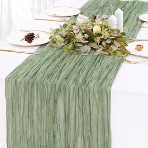 Sage Green Cheesecloth Table Runner 10FT Rustic Sheer Gauze Table Runners 120 Inch Boho Cheese Cloth Table Decorations for Wedding Bridal Spring Baby Shower Home Decor (10ft x 1pc)