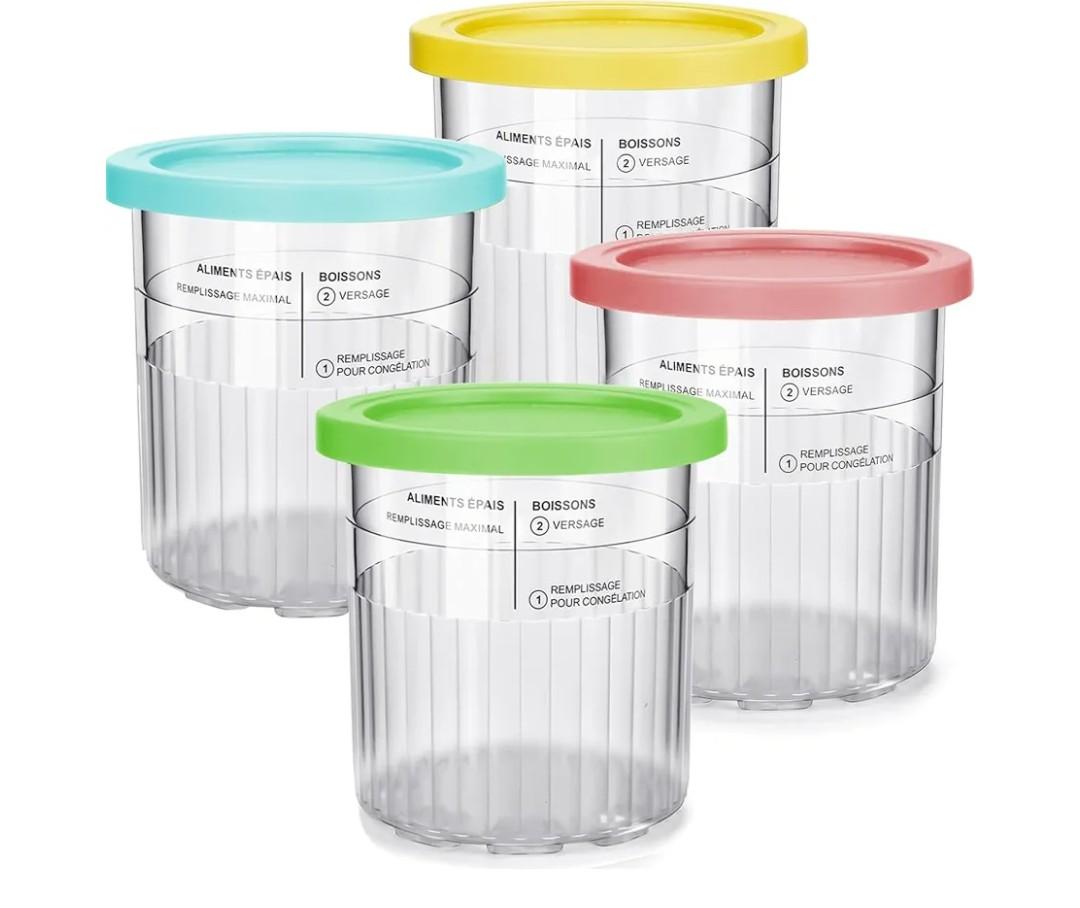 Ice Cream Containers Replacement Pints and Lids 24oz for Ninja Creami Compatible with NC500 NC501 Deluxe BPA-Free Dishwasher Safe Airtight Leaf-Proof 3Pack Pink Green Blue 