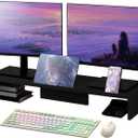 Dual Monitor Stand Riser with Phone Tablet Holder, 35.8in Large Monitor Stand for Desk, Computer Monitor Stand for 2 Monitors, Desk Shelf for Top of Desk, Desktop Organizer for Laptop, Printer, TV (35.7" Black)