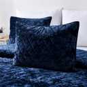 Fredsure Distressed Velvet Quilt Set, 3 Pieces Navy King, Distressed Velvet Face and Brushed Microfiber Reverse with Diamond Quilting, Size: King