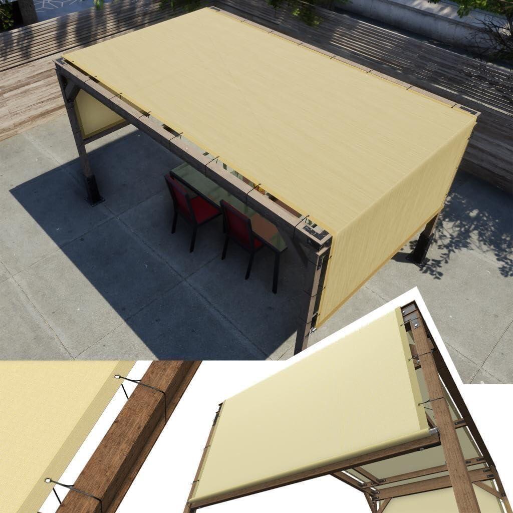 Amgo 8' W x 16' L Beige Pergola Canopy Replacement UPF50+ Top Cover, Commercial Grade 260GSM Sun Shade for Outdoor Patio, 95% UV Blockage, Stainless Steel Weighted Rods Included (We Make Custom Size)