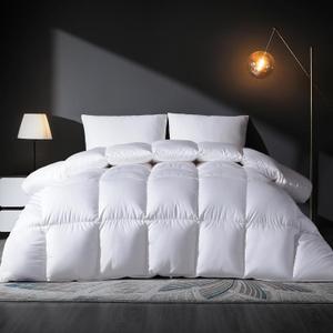 Feather Down Comforter King Size Duvet Insert, Light Weight True Baffle-Box Noiseless Bedding Comforters, Soft Hotel Collection Bed Comforter, Medium Warmth - White, 106 X 90 in.