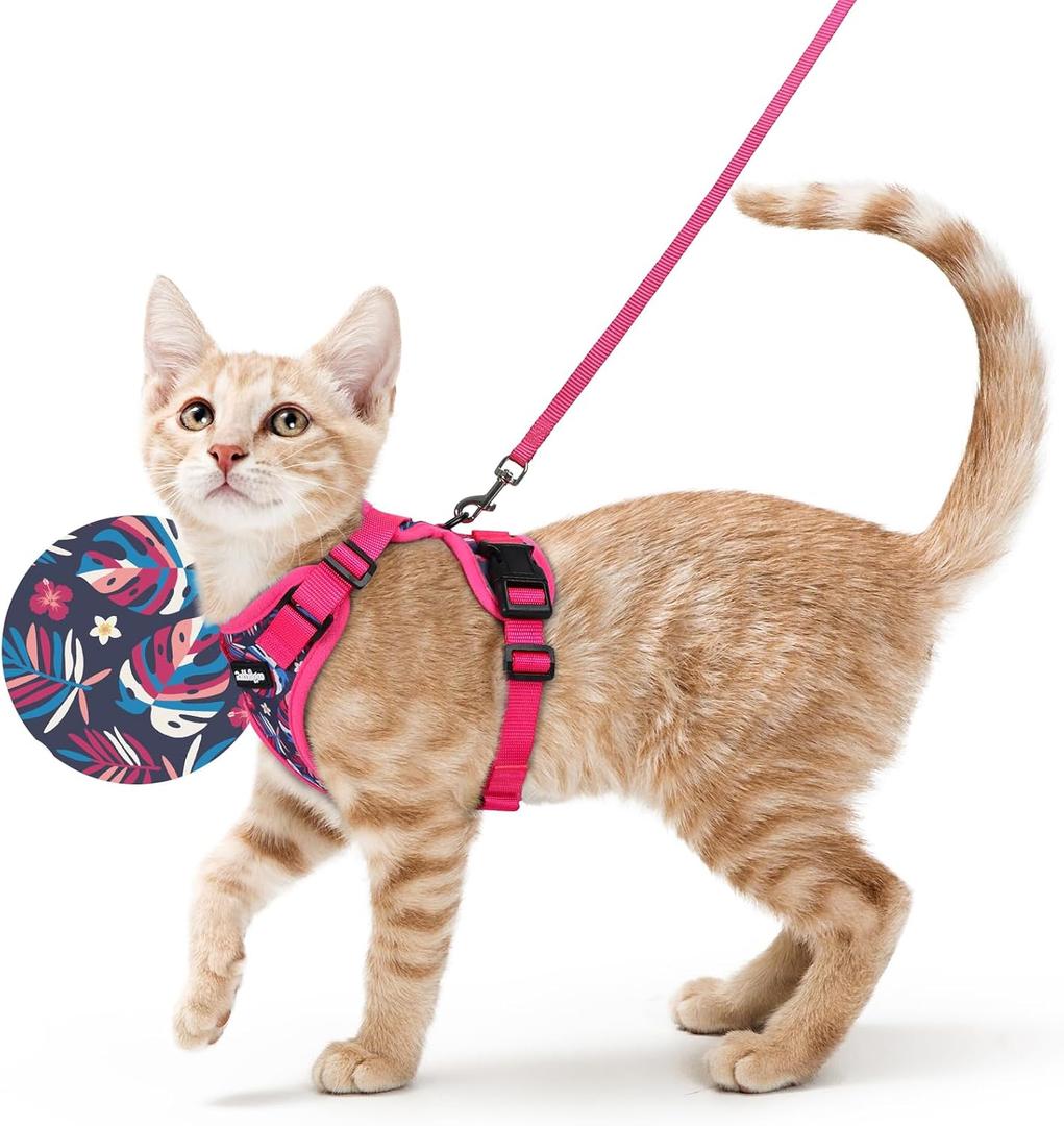 rabbitgoo Cat Harness and Leash for Walking, Escape Proof Soft Adjustable Vest Harnesses for Cats, Easy Control Breathable Reflective Strips Jacket, Coconut Fuchsia, Small