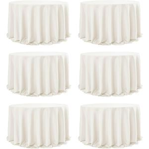 6-Pack Ivory Round Tablecloths, 132 Inches, Stain-Resistant Polyester for 6-8 Ft Round Tables - Washable Table Covers for Weddings, Banquets, Birthday Parties, Events