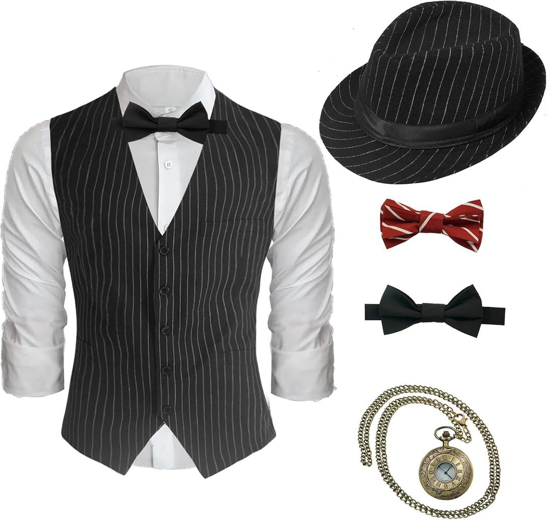 1920s Mens Costume Gatsby Cosplay Roaring 20s Gangster Accessories Set (Medium, Z3529bktw)