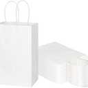 Toovip 48 Pack 5.25x3.25x8.25 Inch Small White Kraft Paper Bags with Handles Bulk, Gift Wrap Bags for Favor Grocery Retail Party Birthday Shopping Business Goody Craft Merchandise Take Out Cub Sacks