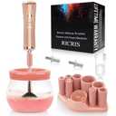 Electric Makeup Brush Cleaner and Dryer Machine - Super Fast Clean and Dry Make Up Brushes - Automatic Cosmetic Brush Spinner Washer Tools (Gold-Peach)