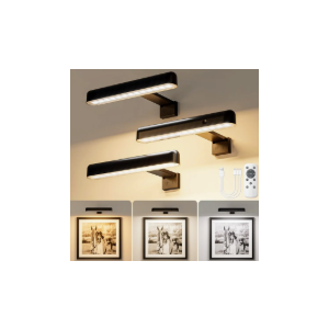 VOLISUN Picture Lights for Wall, Rechargeable Picture Light Battery Operated, 3 Color Temperatures Cordless Picture Light with Remote, Art Lighting for Paintings, Gallery, Portrait, 3 Pack (Black)