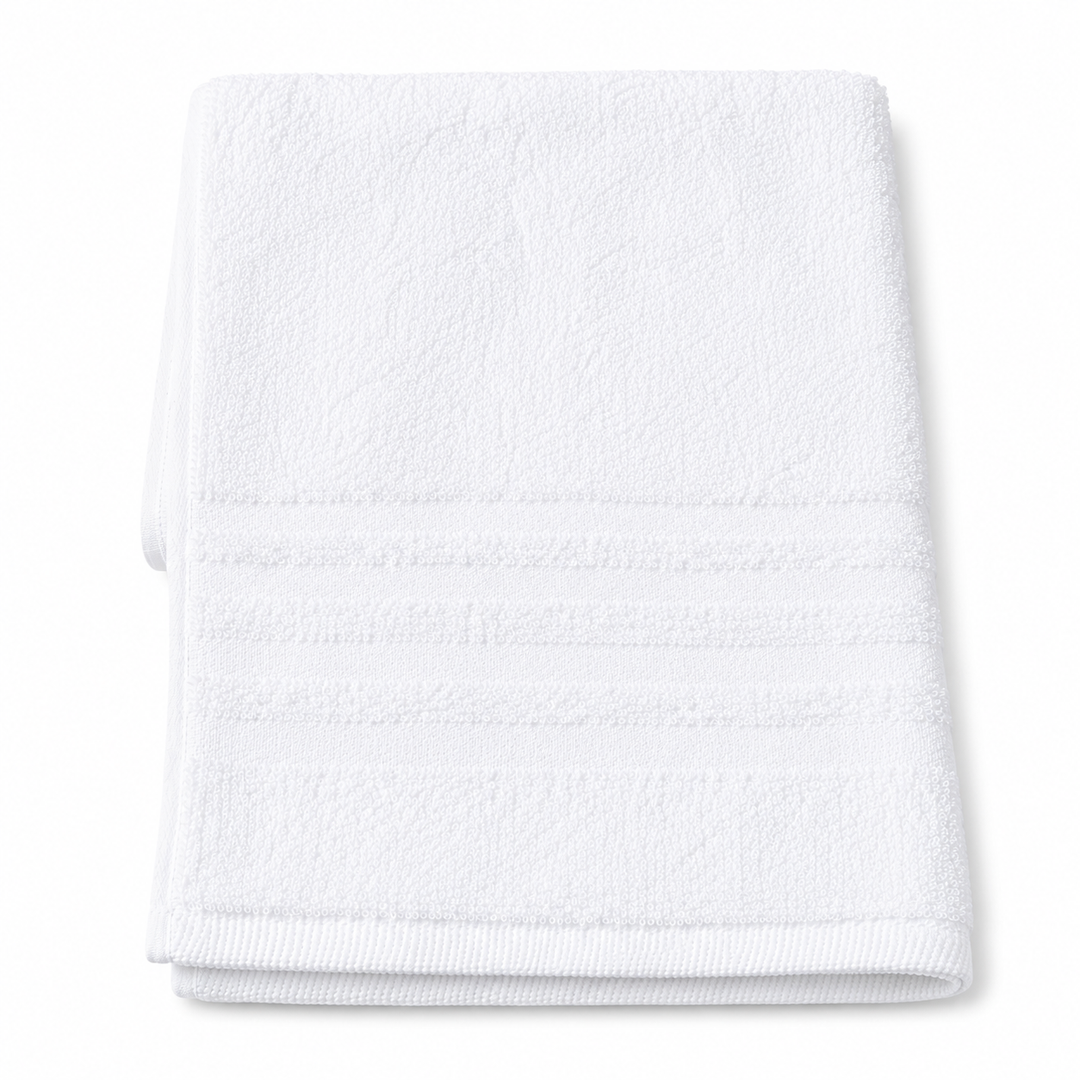 White Cotton Terry Hand Towel, Soft Absorbent Bathroom Towel with Decorative Stripe Detail