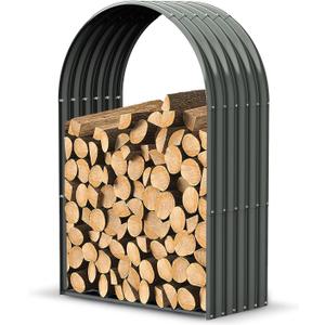 A ANLEOLIFE Galvanized Steel Firewood Storage Shed Outdoor Corrugated Metal Log Rack, Heavy Duty Log holder Lumber Storage Stand -Arch Gray