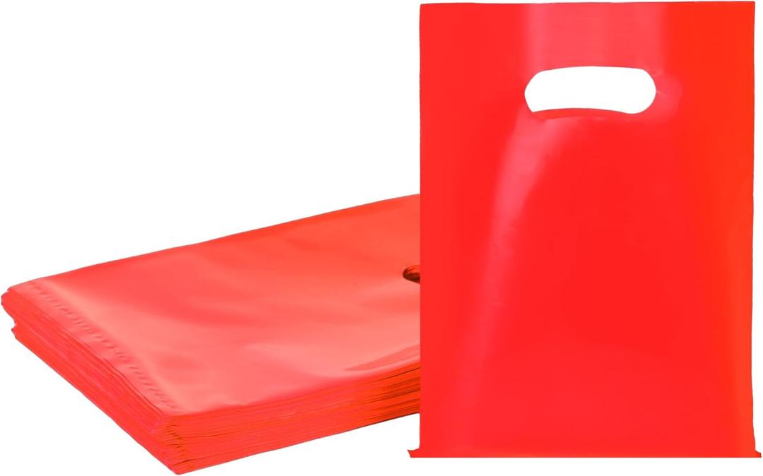 Red 100 PCS Small Gift Bags, 6"x8" Goodie Party Favor Bags with Handle for Kids Birthday, Christmas, Small Business (Red-100PCS)