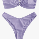 ZAFUL Women's Bandeau Bikini O Ring Strapless Tie Back High Cut Two Piece Swimsuit Bathing Suits, Purple, Size L
