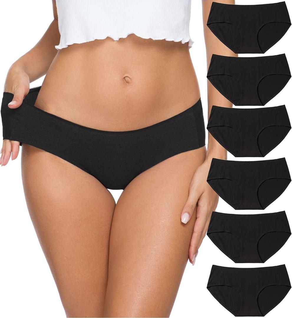 Altheanray Womens Underwear Cotton Underwear for Women Seamless Hipster Bikini Briefs Panties 6 Pack (Black, M)