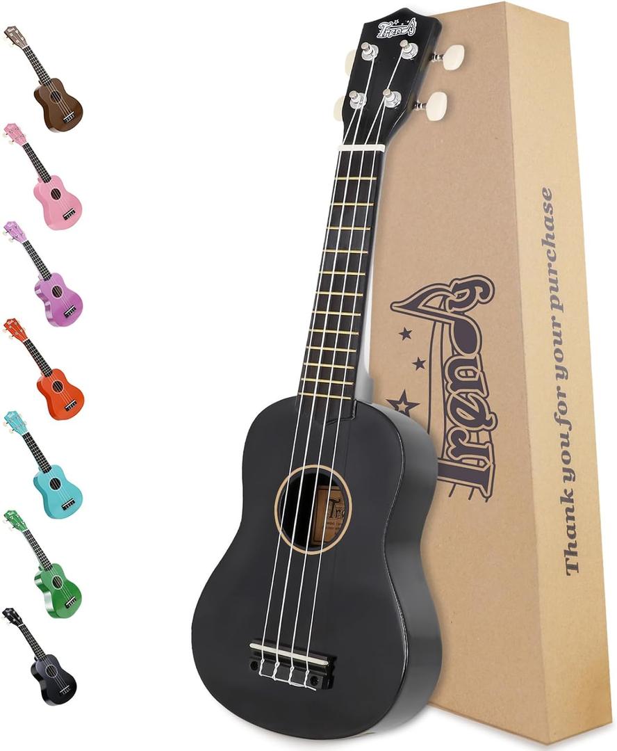 Trendy Soprano Saint Patrick's Day Ukulele for Beginners 21 Inch Hawaiian Wood Ukuleles for Adult Student Starter Four Strings Guitar (Black)