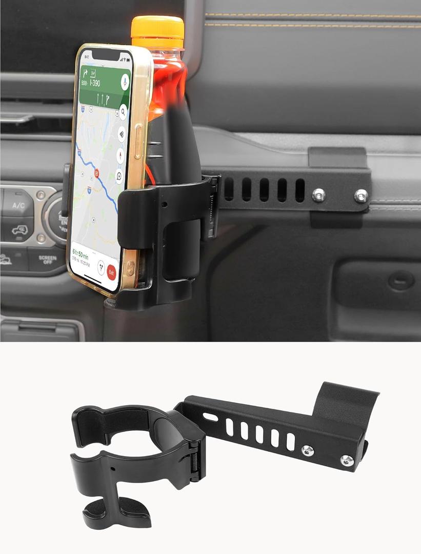 Savadicar 2-in-1 Phone Mount & Drink Holder for 2024+ Jeep Wrangler (JL) & Gladiator (JT) - Effortlessly Store Your Cellphone and Beverage, Interior Accessories, Black