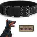 Tactical Dog Collar Military Adjustable Dog Collars Soft Nylon Training Collar with Patch Heavy Duty Metal Buckle Collars for Medium Large Dogs (Black, L)