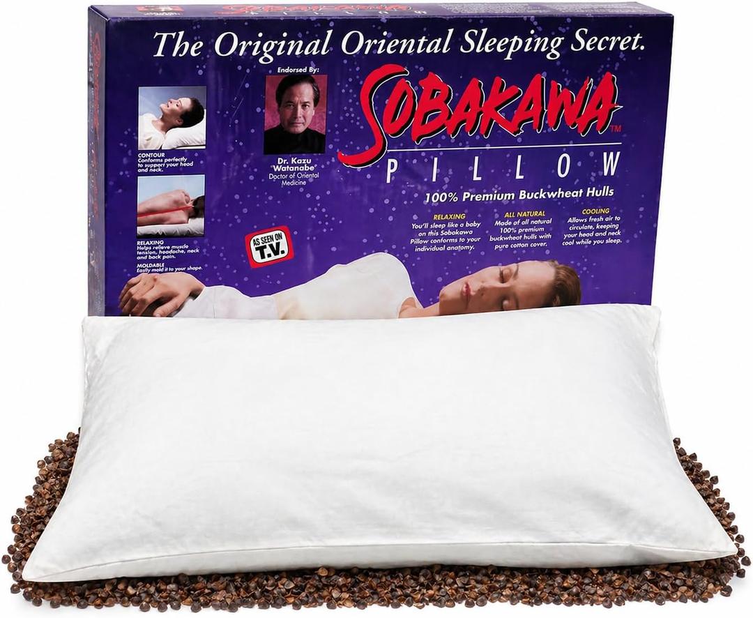 Sobakawa Traditional Buckwheat Standard Size Pillow Organic Cotton with Natural Technology for Cool Sleep, Neck Support for Back and Side Sleepers or as a Meditation Cushion,White