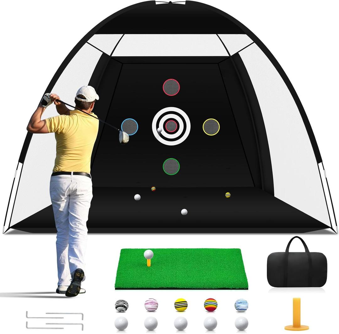 Golf Net, Golf Practice Net with Golf Hitting Mat, Home Golf Hitting Aid Nets for Backyard Driving Chipping Swing Training with Target/Balls/Tee/Bag Golf Accessories Gifts for Men/Golf Lovers (10 x 7 ft)