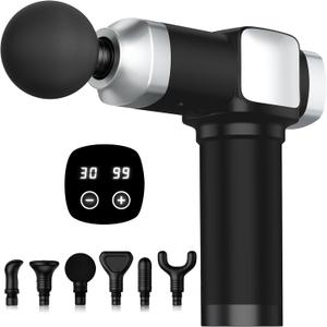 Massage Gun Deep Tissue, Portable Percussion Electric Muscle Massager for Pain Relief, Handheld Massagers with 30 Speeds & 6 Attachments for Back and Neck, Gifts for Men Women (Black)