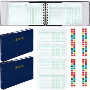 Skyygemm 2 Pcs Ring Ledger Binder with 400 Pcs 5" x 8.5" Ledger Sheets Small Index Tabs Ledger Books for Bookkeeping Accounting Ledger Business Ledger Books with Debit Credit Balance Columns